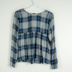 Cloth & Stone Blue & Gray Plaid Peplum Top XS